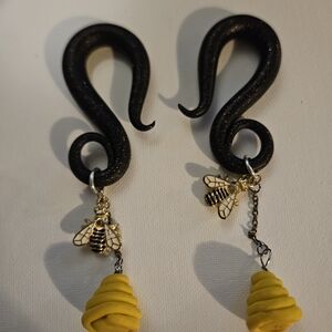 Black and Yellow Swirl Earrings with Bee Charm